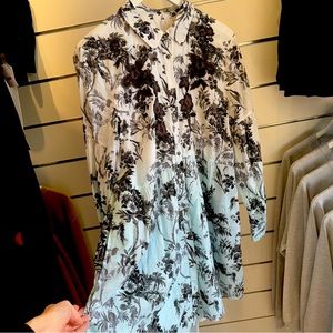 Anthropologie Lavinia Embroidered Shirt Dress Cottagecore Floral Flowing Cotton